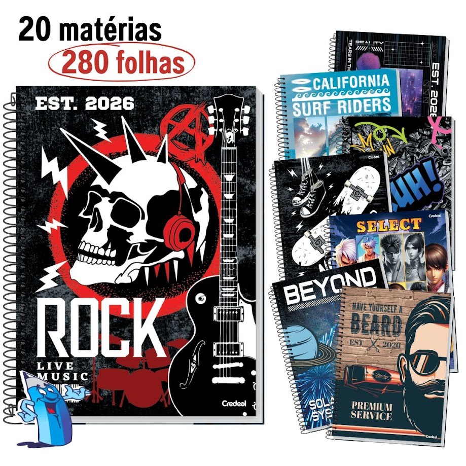 CADERNO 20 MATERIAS MASCULINO MY COLLECTION 280 FOLHAS ESPIRAL GRANDE CREDEAL em Oferta na Shopee