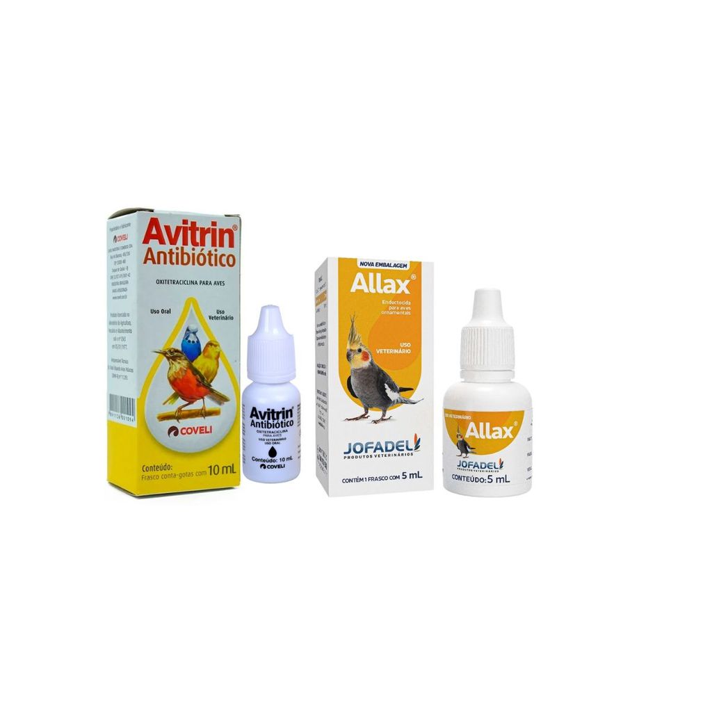 kit Avitrin Antibiótico Aves 10ml + Allax Parasiticida 5ml