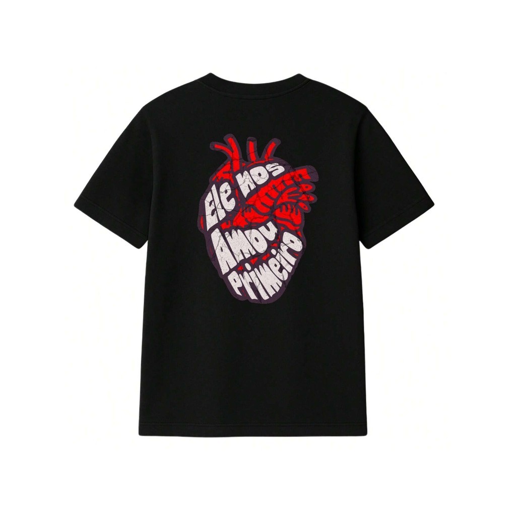 Camiseta Oversized Feminina Preta Confortável Algodão Modelo: "João 4:19 Ele nos Amou Academia