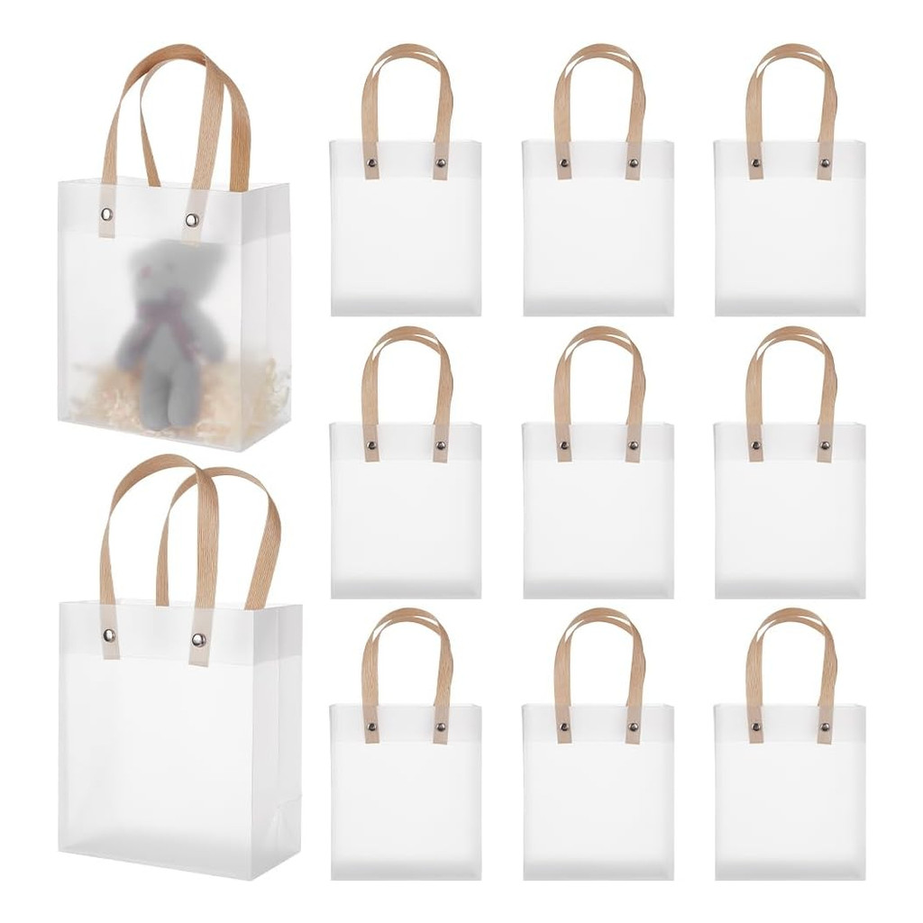 10 Sacolas De Presente Com Alça Transparente Fiestas em Oferta na Shopee