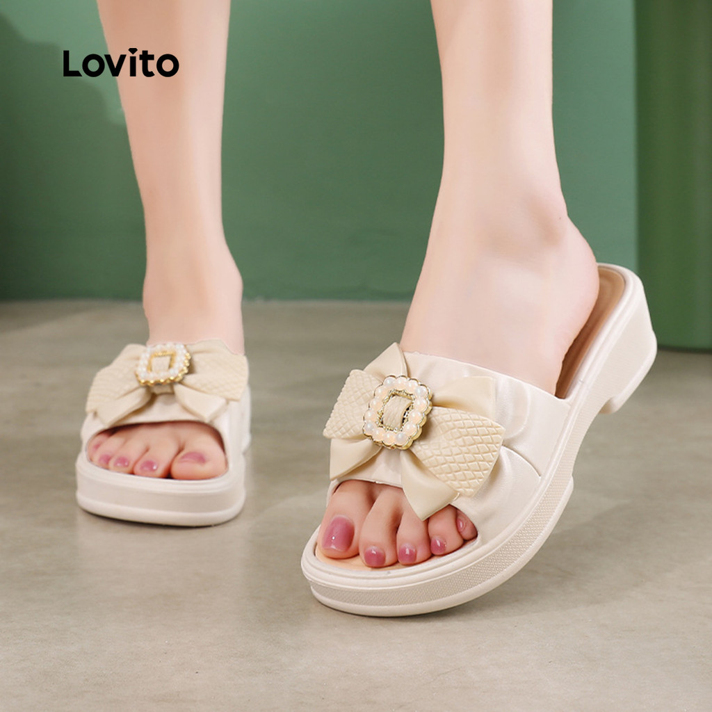 Lovito Casual Simples Borboleta Grossa Verão Lazer Sandálias Planas Para Mulher LFA82116 em Oferta na Shopee