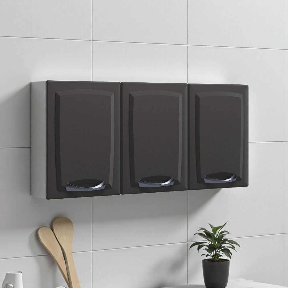 Armário de Cozinha em Aço 3 Portas 120cm New Premium Itatiaia  Grafite/Branco em Oferta na Shopee