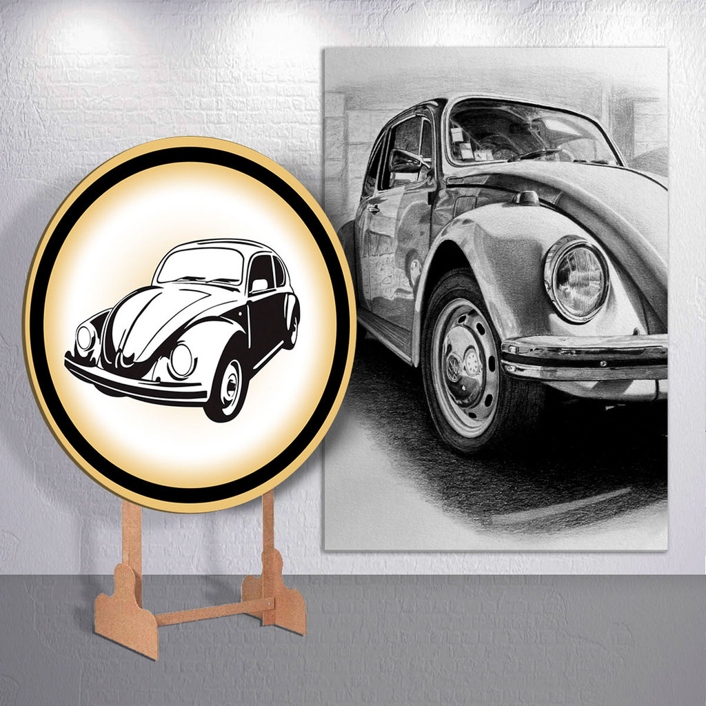 Kit Painel Redondo Retangular Festa Capas Sublimada Decoração Vintage Carro Antigo Fusca