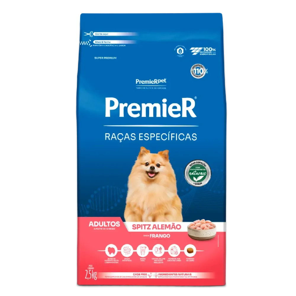 Ração Premier Raças Específicas Spitz Alemão Cães Adultos Frango 2,5kg em Oferta na Shopee