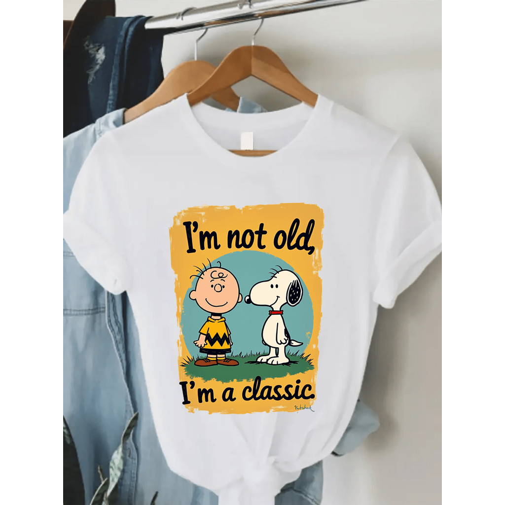 BR Moonlight Camiseta Feminina Peanuts Classic "I'm Not Old I'm a Classic" Estampada Confortável Estilosa Divertida Moda