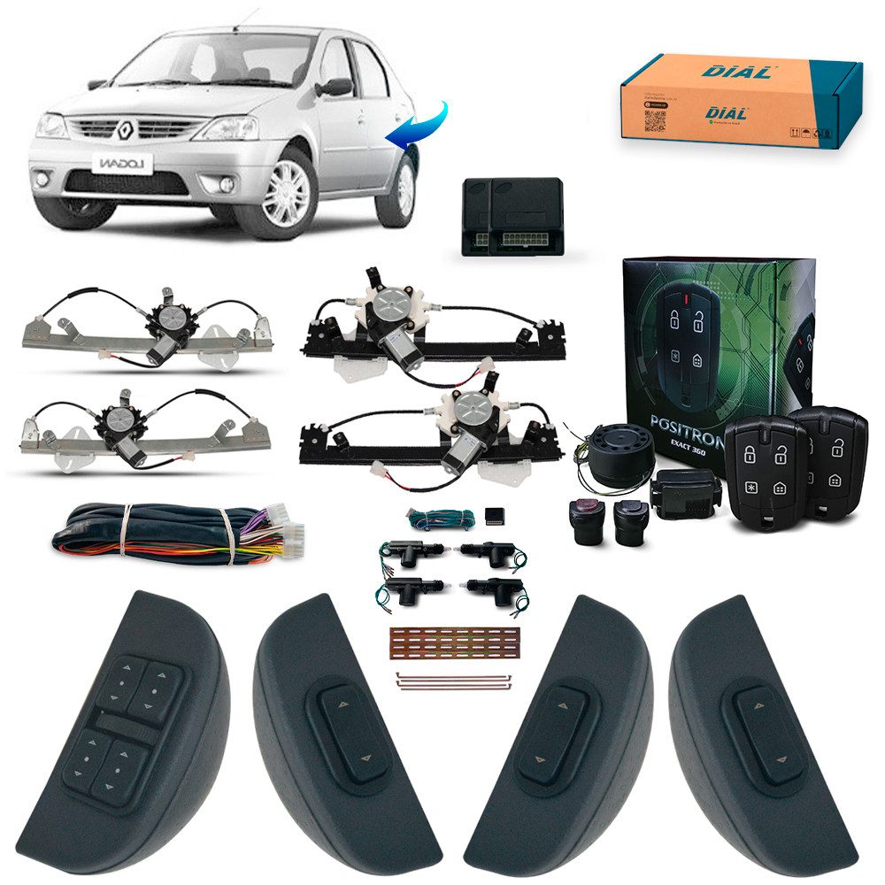 Kit Vidro Eletrico, Trava e Alarme Positron Logan 4 Portas Completo (2010-2013) Inteligente