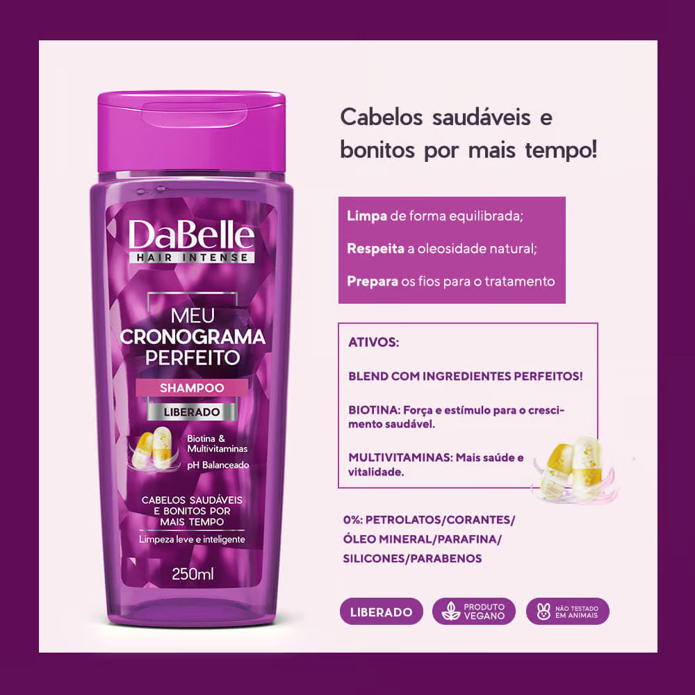 Detalhes do Kit DaBelle Meu Cronograma Perfeito Shampoo 250ml e Condicionador 175ml