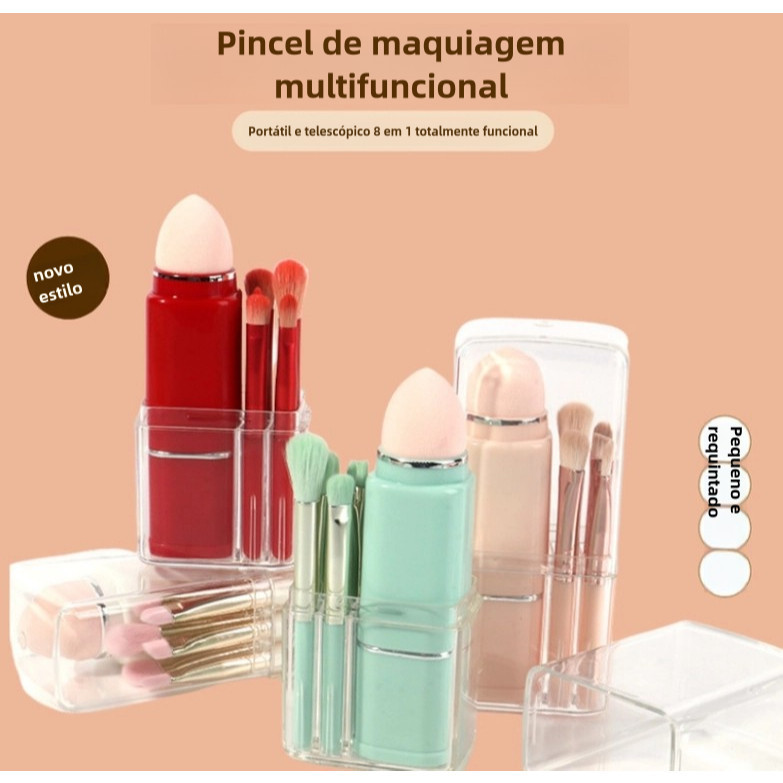 Pincel de Maquiagem 8em1 Retrátil – Portátil, Multifuncional e Compacto para Viagem (Cor Enviada Aleatoriamente)here