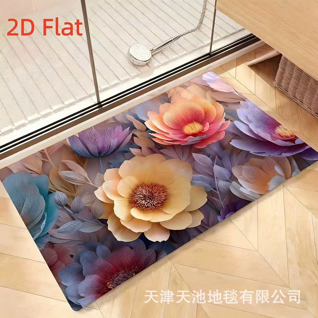 Tapete absorvente para banheiro, resistente à sujeira, antiderrapante, porta de banheiro, tapete tridimensional, flor Di