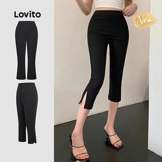 (New Arrival) Lovito Calças Casuais Divididas Lazer Clássicas e Versáteis Calças Pretas de para Mulheres L200AD199