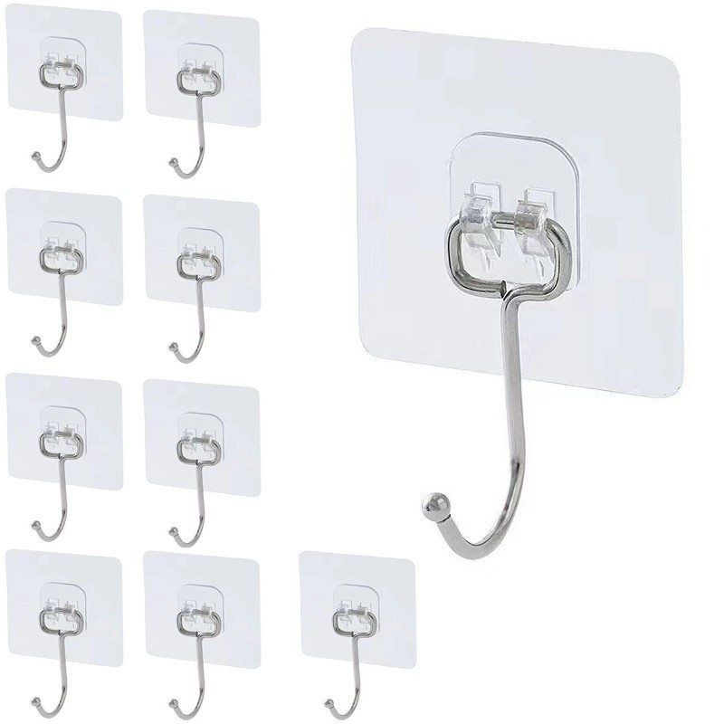 Kit Gancho Adesivo Reforçado Transparente Para Azulejo Vidro Cozinha Banheiro