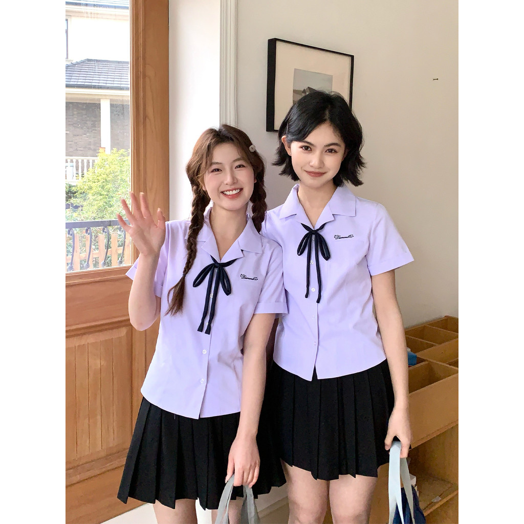 Tokyo Year-Old Times jk Uniforme Terno Gola Camisa de Manga Curta Feminina Verão Estilo Preppy Roxo Bordado Top St