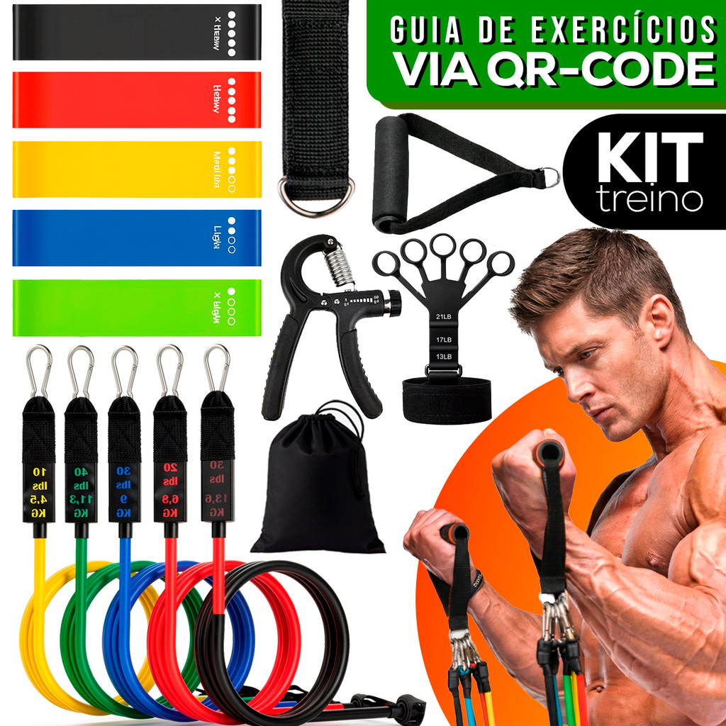 Kit Completo Treino em Casa com Extensores e Mini Bands
