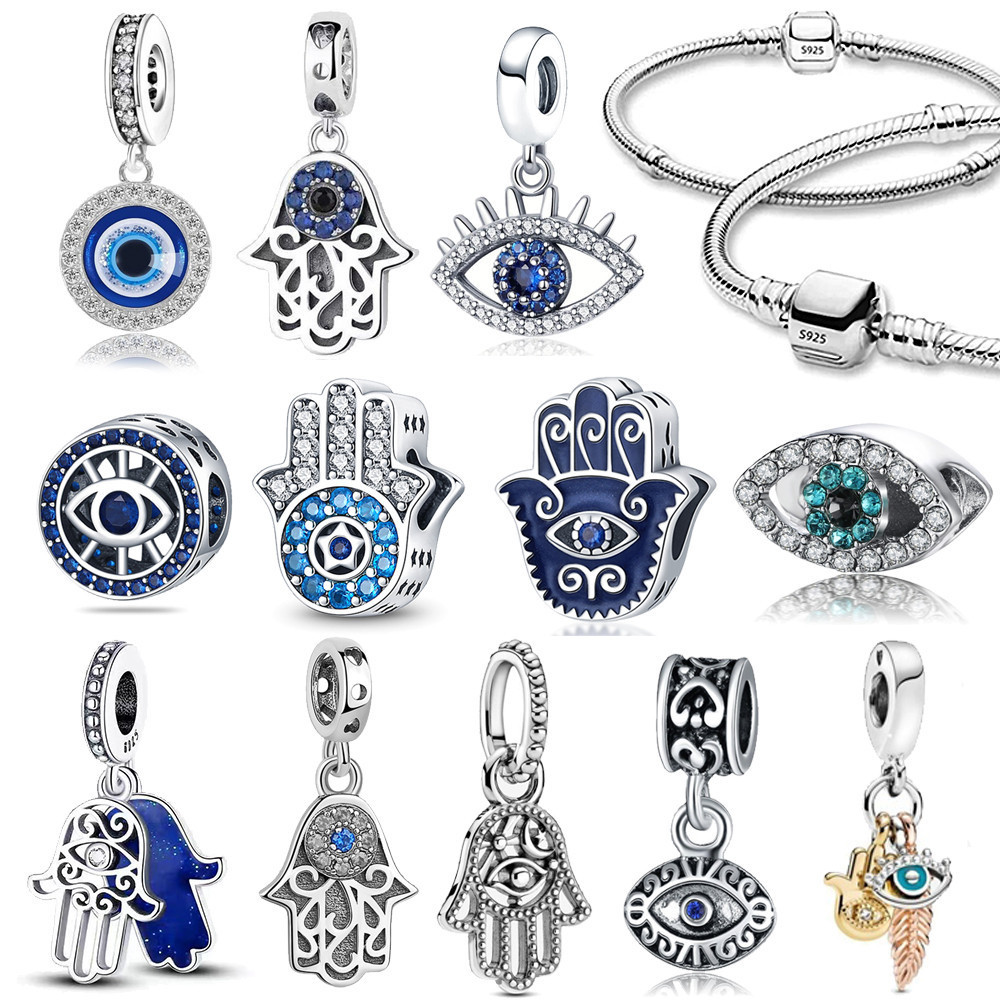 [PROMOÇÃO]  Pulseira Olho Do Diabo Berloque Pingente 925 Pulseiras De Prata Encantos Amuletos Pingentes