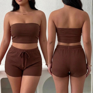 Conjunto Plus Size Feminino Cropped e Short Conjunto Feminino Verão Canelado Top e Shorts…
