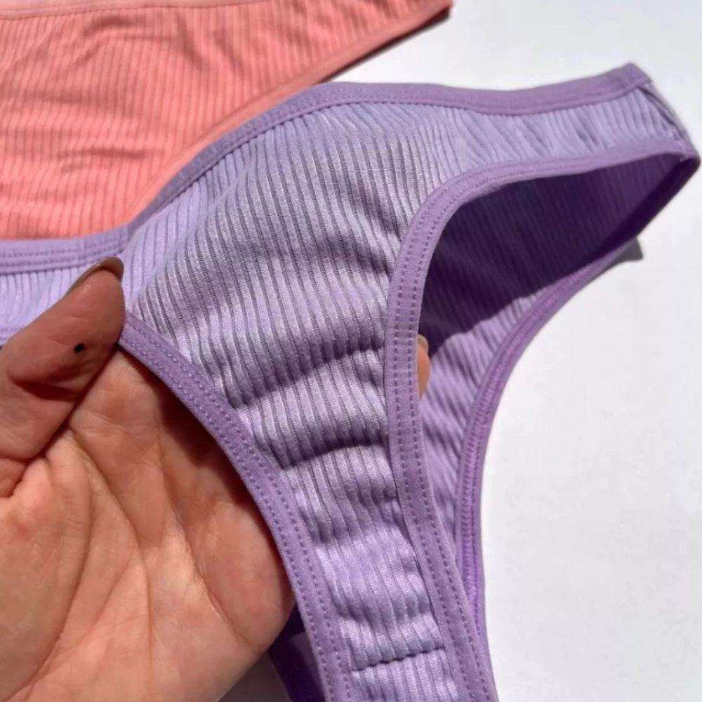 Kit 5 Calcinhas Femininas Fio Canelado com Elástico Confortável Cores Sortidas