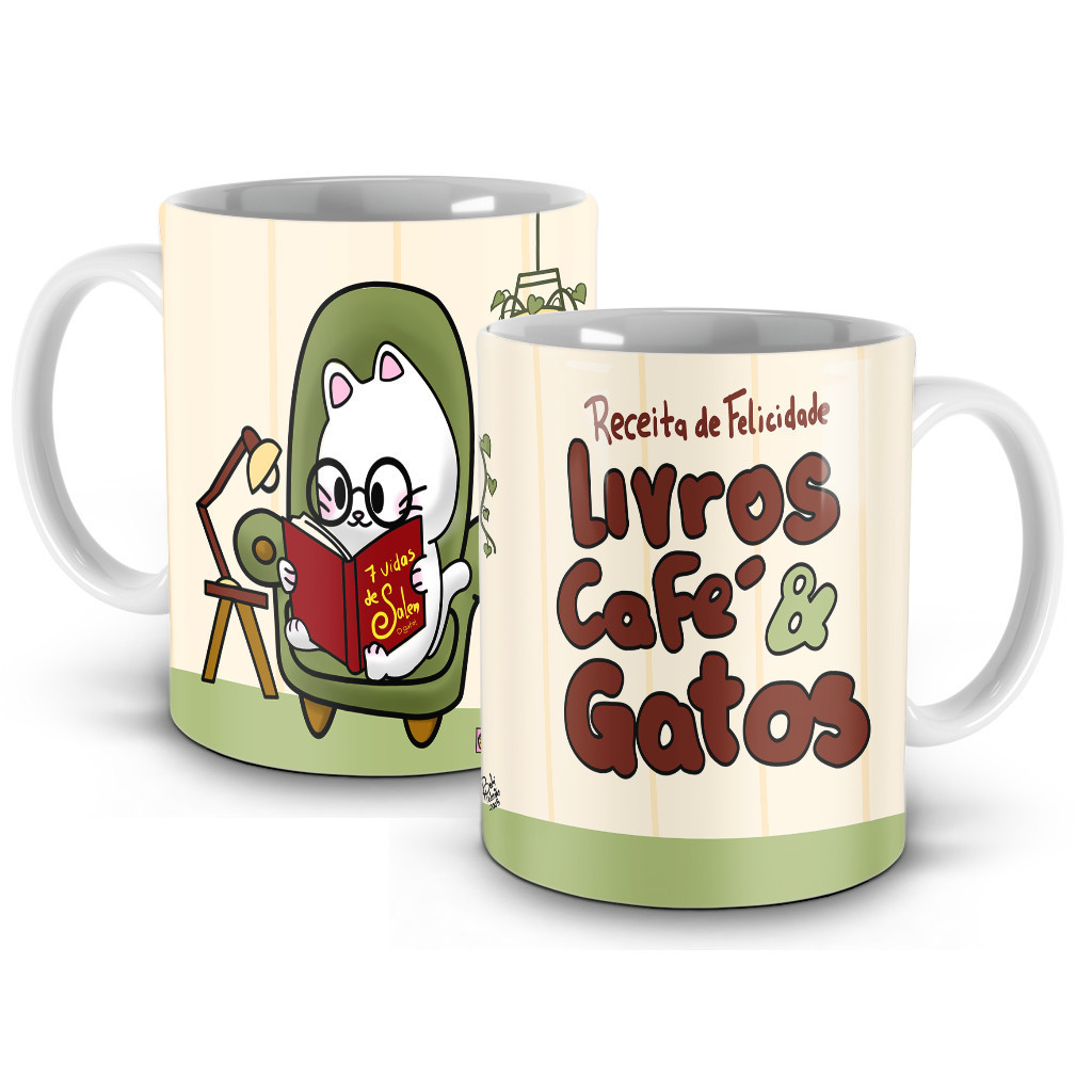 Detalhes do Caneca Para Amantes De Livros, Café E Gatos! Saquinho Para Caneca