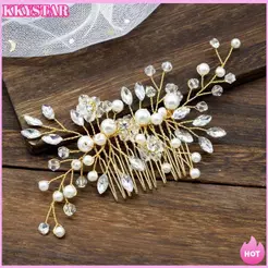 Joias Para Penteados De Casamento , Pente De Noiva Feito À Mão Em Cor Dourada E Prateada , Cocar Feminino Brilh