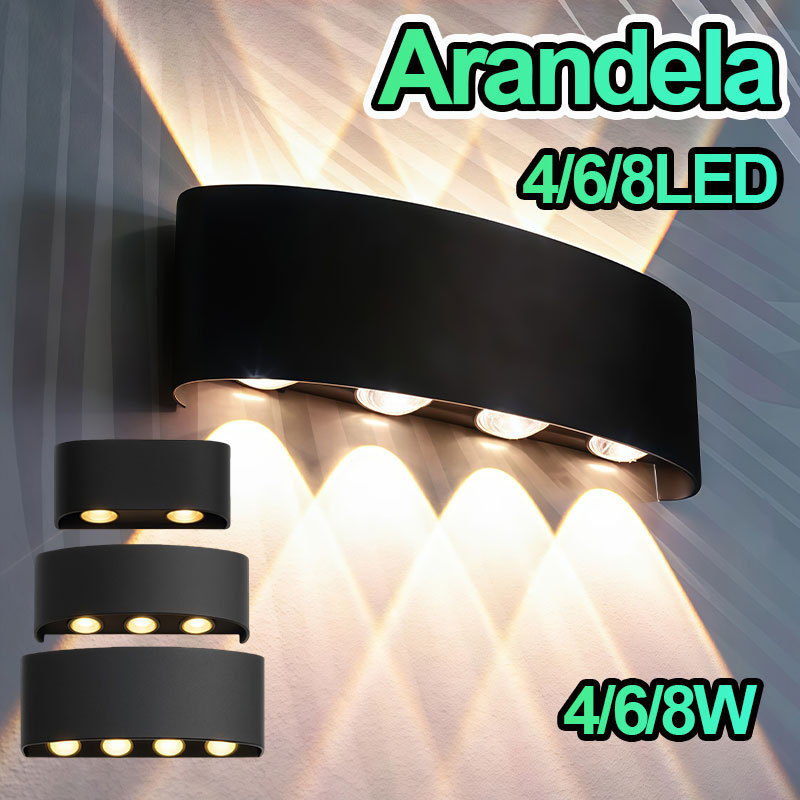 Arandela Led Meia Lua Luminária Muitos Fachos IP44 Preto 4/6/8W Luz Quente Bivolt