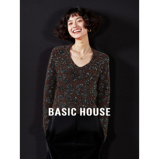 Casa básica/casa básica Retro leopardo impressão lantejoulas com lã com decote em V macio ceroso camisola feminina outon
