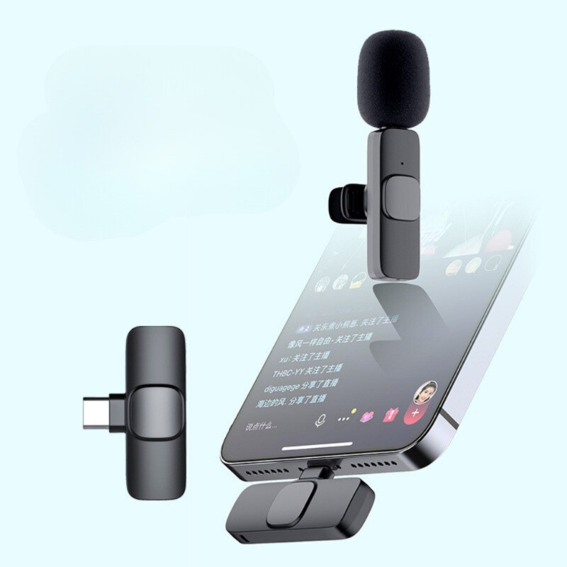 Microfone de Lapela Sem Fio K9 Compatível Tipo C e iPhone Para Gravação