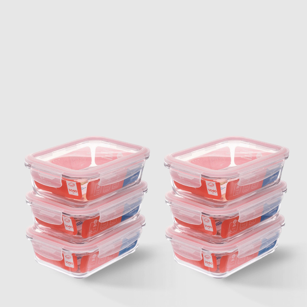 Kit com 6 Potes de Vidro Herméticos Retangulares 1L Invicta