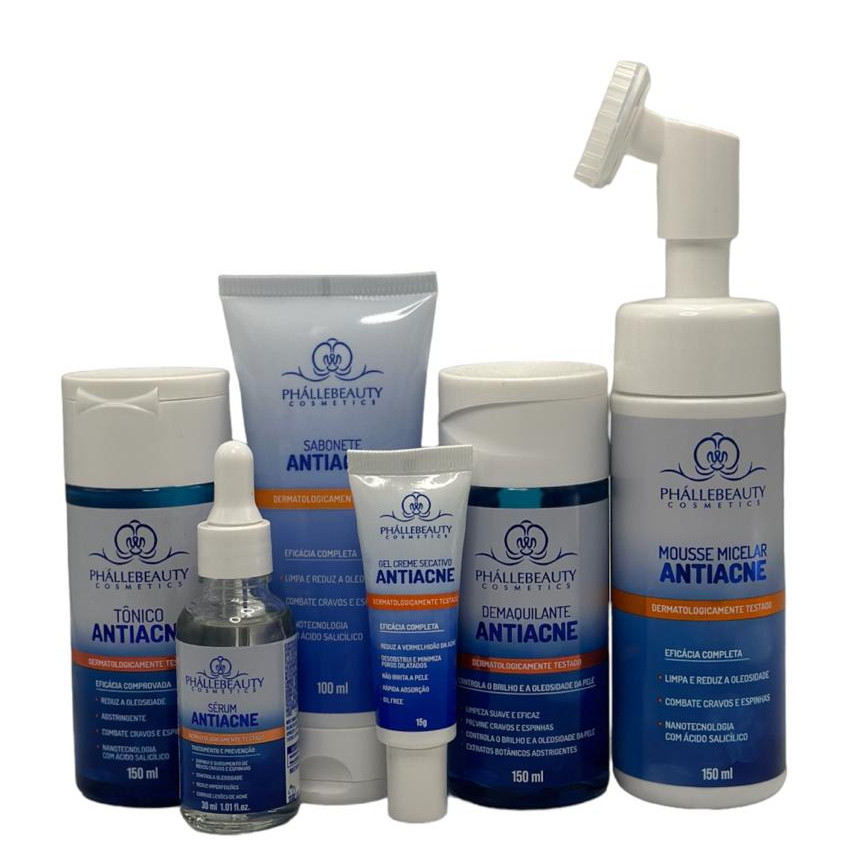 Kit Anti acne 6 itens tratamento completo cravos e espinhas PhalleBeauty 