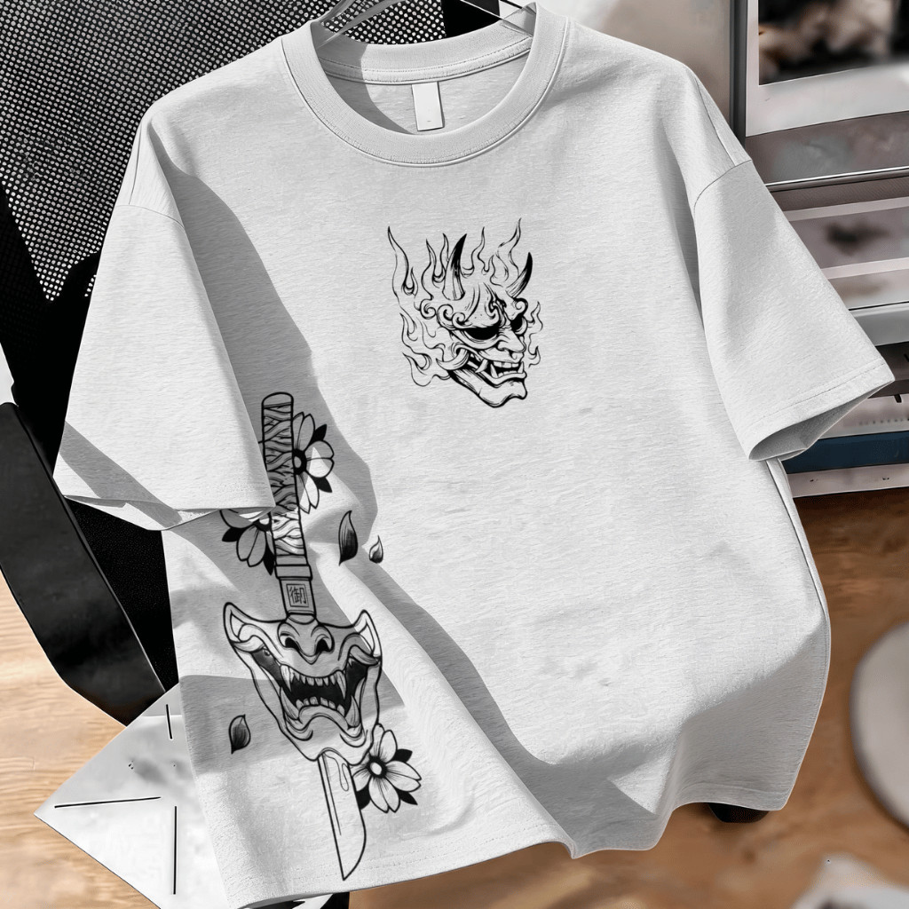 Camiseta Streetwear Masculino Japonesa Estampada T-shirts Ki-mono Camisa Básica Estilo Oversized