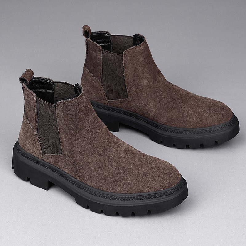 Botas Chelsea estilo britânico masculinas de camurça de couro genuíno botas curtas de sola grossa moda botas Martin de c