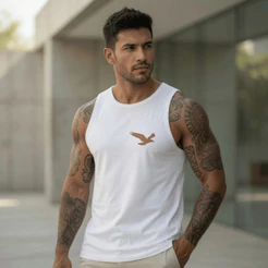 Regata Masculina Estampada Passaro 100% Algodão Academia Premium Treino Fitness Casual Streetwear Verão Camiseta Cavada