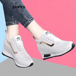 Lovito Tênis Casuais Para Uso Diário Ao Ar Livre Estilo Coreano Lisos Com Blocos De Cores E Salto Invisível Para Mulheres LFA45031