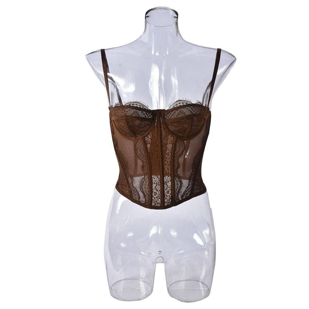 Camisola De Renda KALTENDIN , Espartilho Oco Slim fit , Transparente Sem Mangas Streetwear Crop Tops Femininos