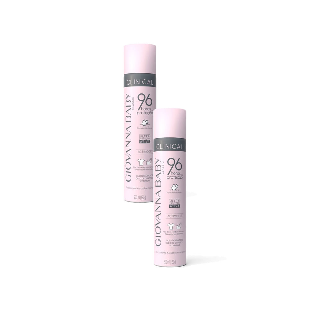 Kit 2 Desodorante Giovanna Baby Classic Clinical Aerosol 96 Horas de Proteção 200ml