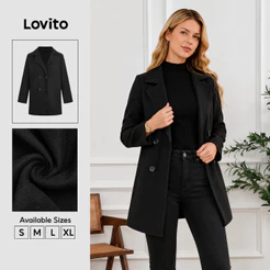 Lovito Casual Casaco Botão Preto Outono/inverno para Mulheres LNL141331