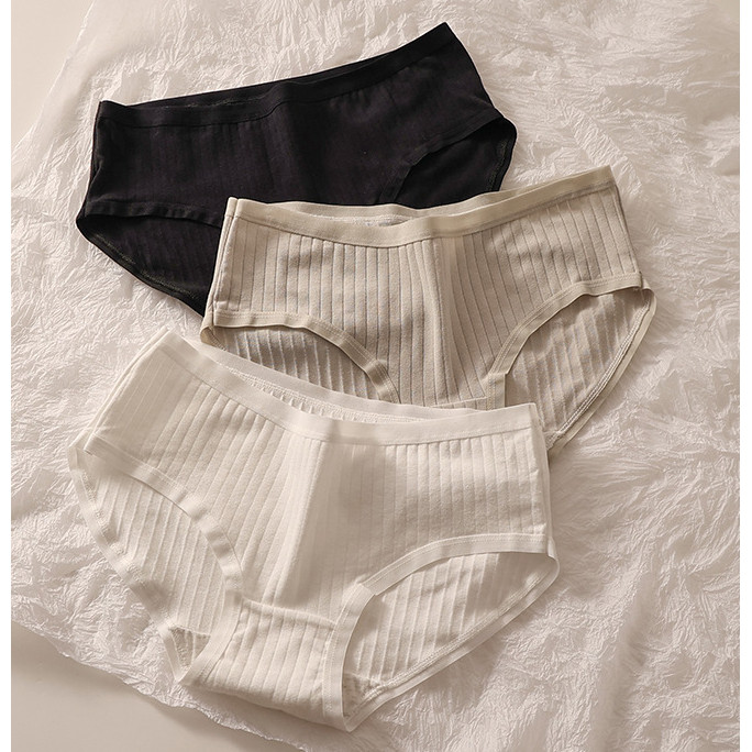 ((Pacote de 3) Roupa íntima feminina de algodão puro, cor sólida, estudantes do sexo feminino, estilo japonês, cintura m