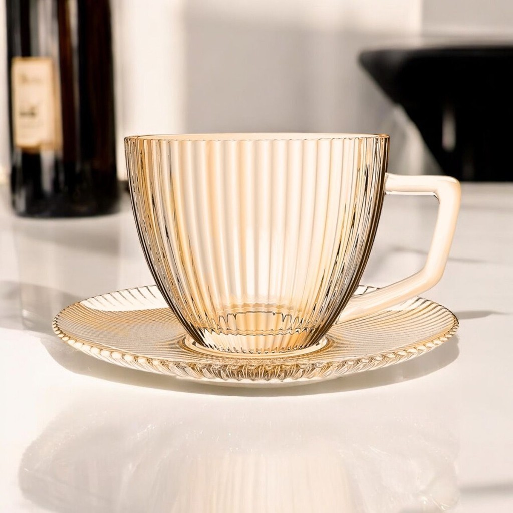 Jogo 6 Xícaras de Café 90ml com Pires Vidro Âmbar Hauskraft Graffiato – Elegante e Sofisticado