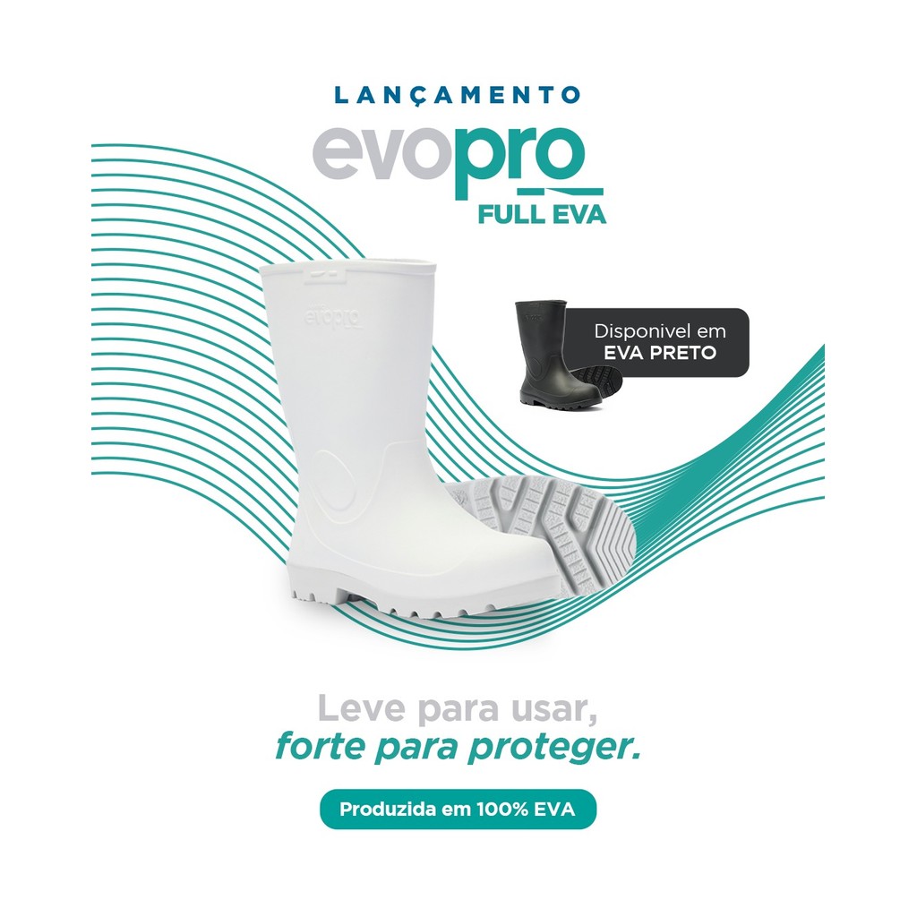 Bota EVA Ultraleve Antiderrapante Branca Impermeável Cano Médio Galocha Segurança Trabalho Frigorífico Açougue EPI CA