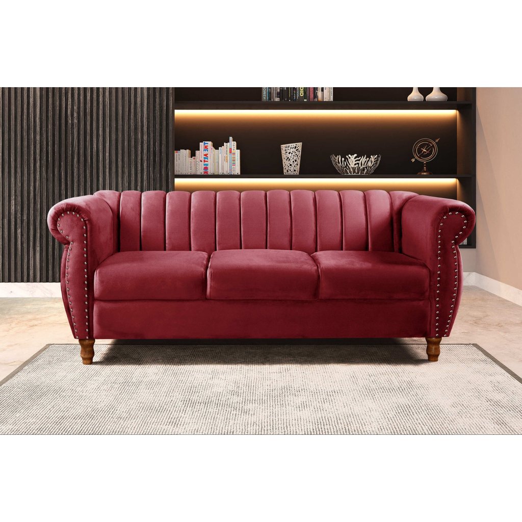Sofá Chesterfield Realeza 3 Lugares Decoração Retrô Vermelho Bordô Bordô