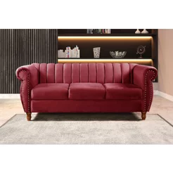 Sofá Chesterfield Realeza 3 Lugares Decoração Retrô Vermelho Bordô Bordô