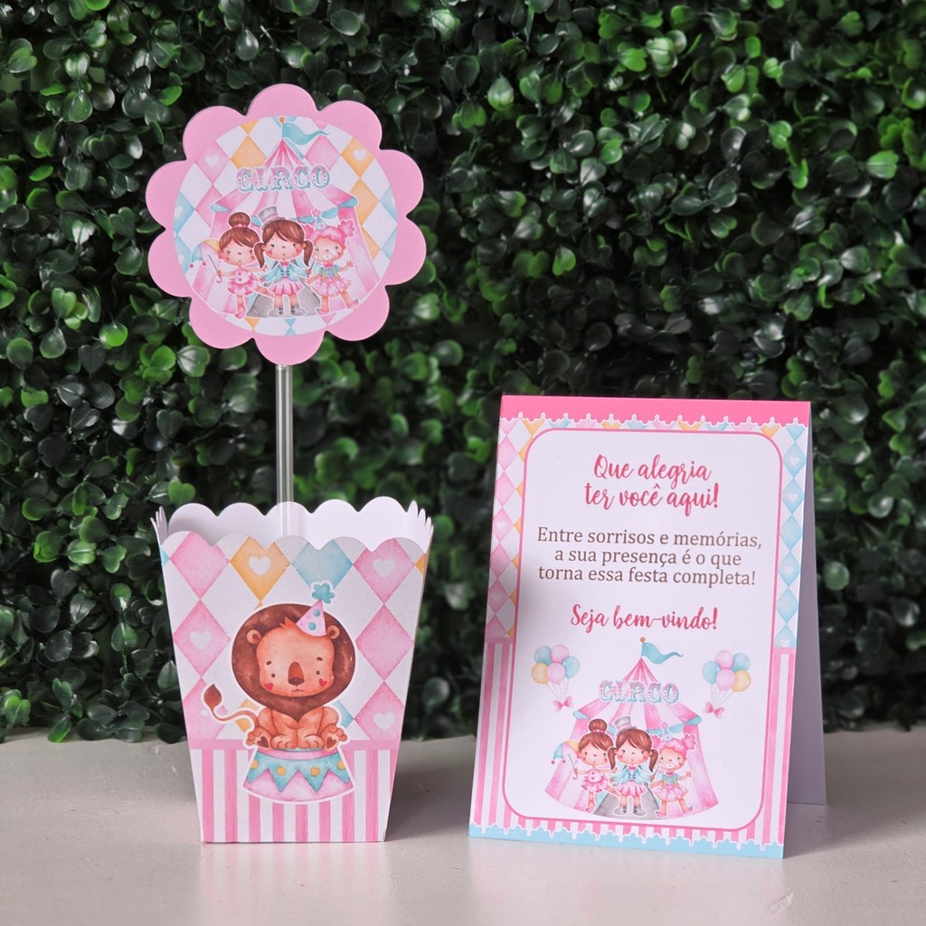 Centros de mesa + Plaquinhas CIRCO ROSA MENINA festa infantis lembrancinhas de aniversario mimo decoração personalizados