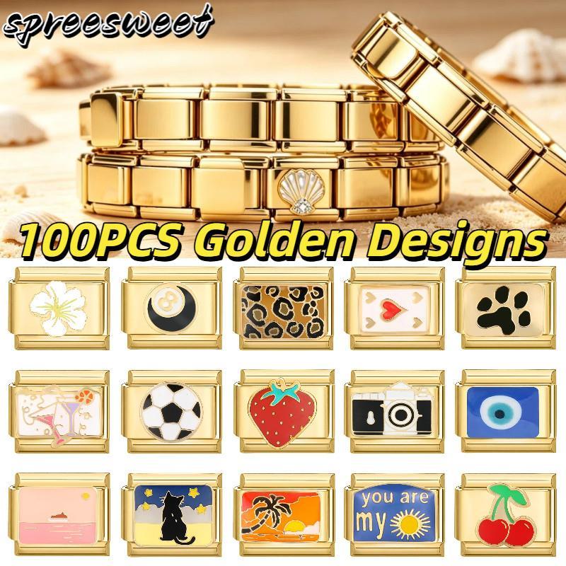 100 Padrões Vintage Dourados Pulseira Modular Italiana Encantos Caber DIY Fazendo 9mm De Aço Links