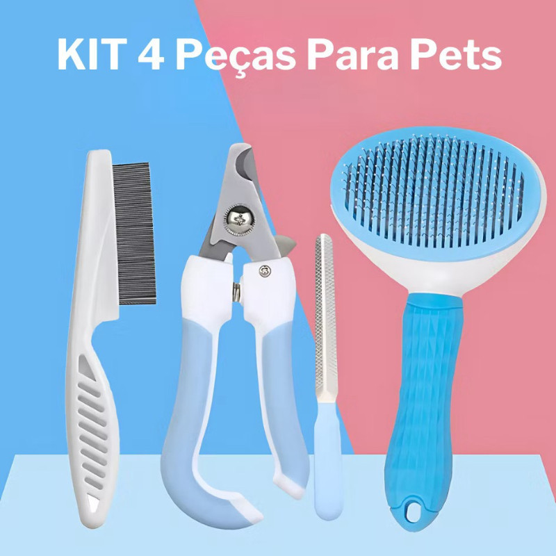 KIT 4 Pçs para Pets: Escova Removedora Tira Pelos de Cães E