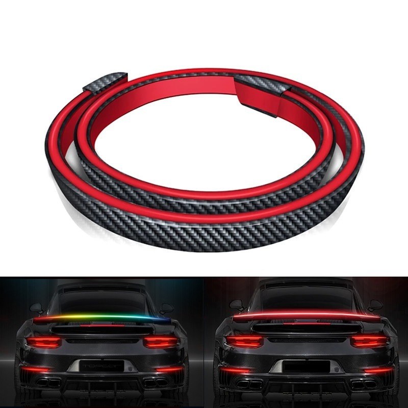 Barra de luz traseira em fibra de carbono para carro, LED multifuncional, luz de sinalização sequencial, luz de freio de