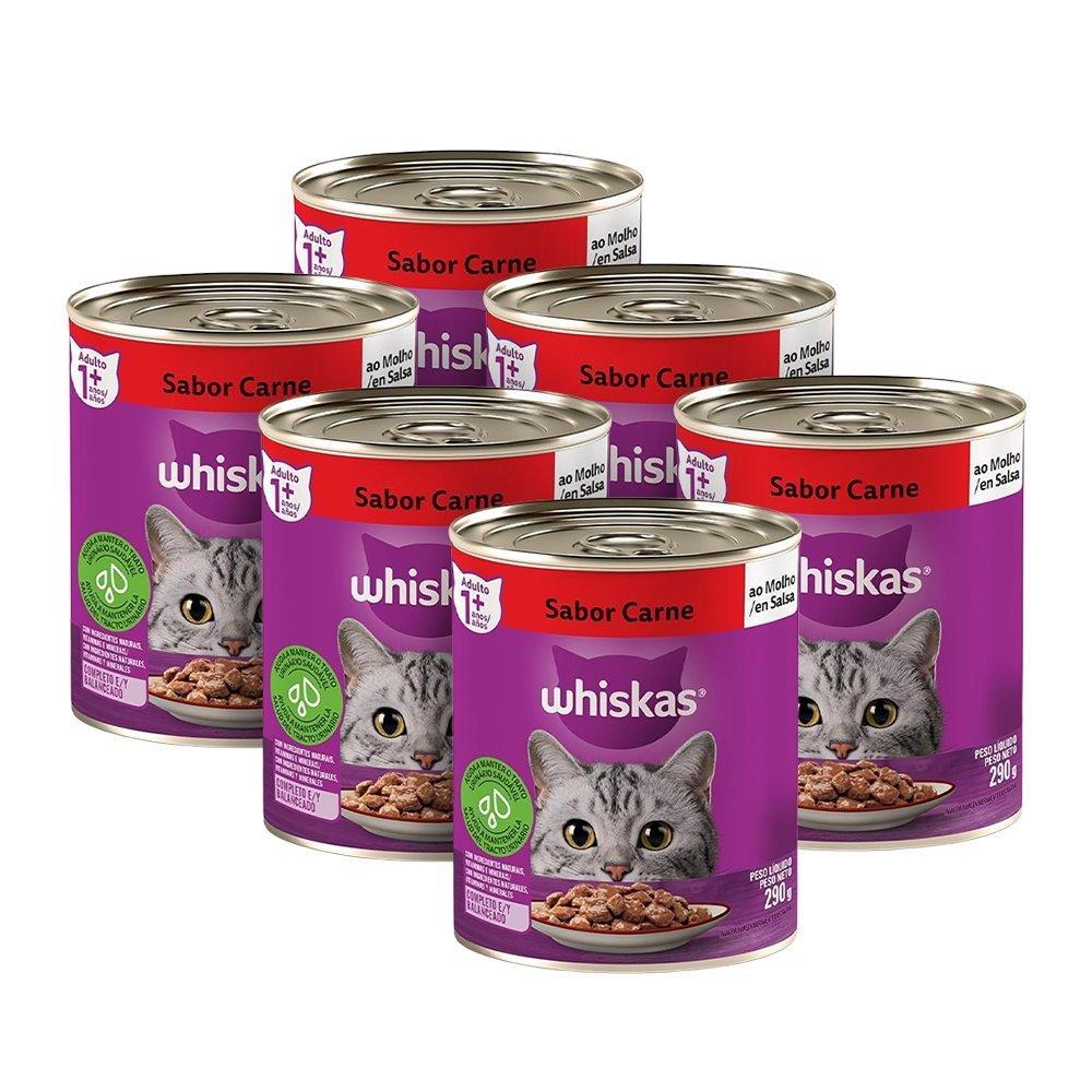 Kit 6 Latas de Ração para Gato Whiskas Premium - Patê de Carne 290g