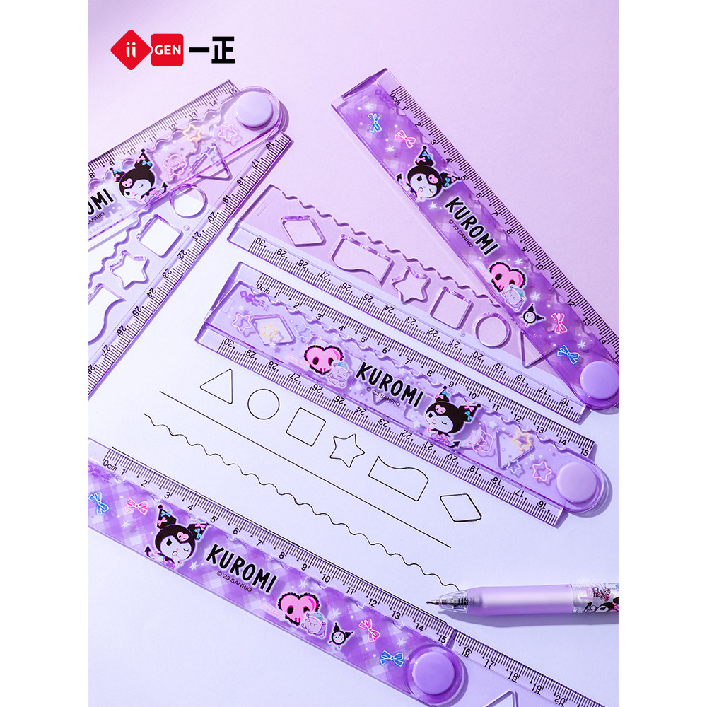 IiGEN Yizheng Papelaria para estudantes Kuromi genuíno Papelaria infantil 30 cm Régua dobrável multifuncional para menin