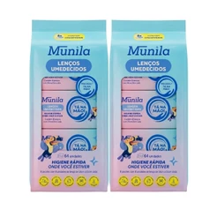 Kit 128 Lenços Umedecido Higiene Mão Rosto Sem Álcool Munila