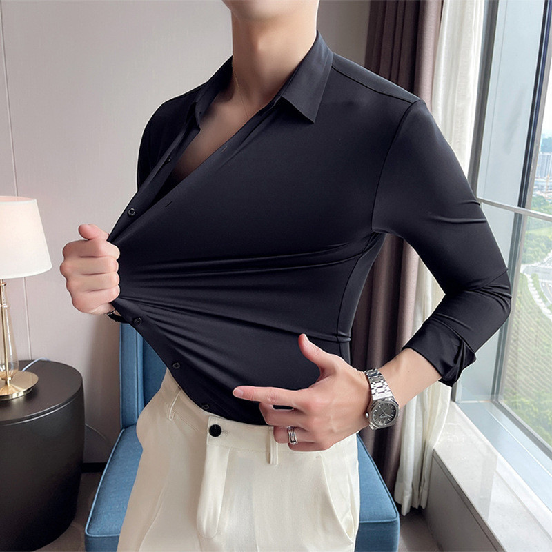 Primavera masculina sem costura longa camisa de manga curta Casual novo estilo negócios profissional Workwear estirament
