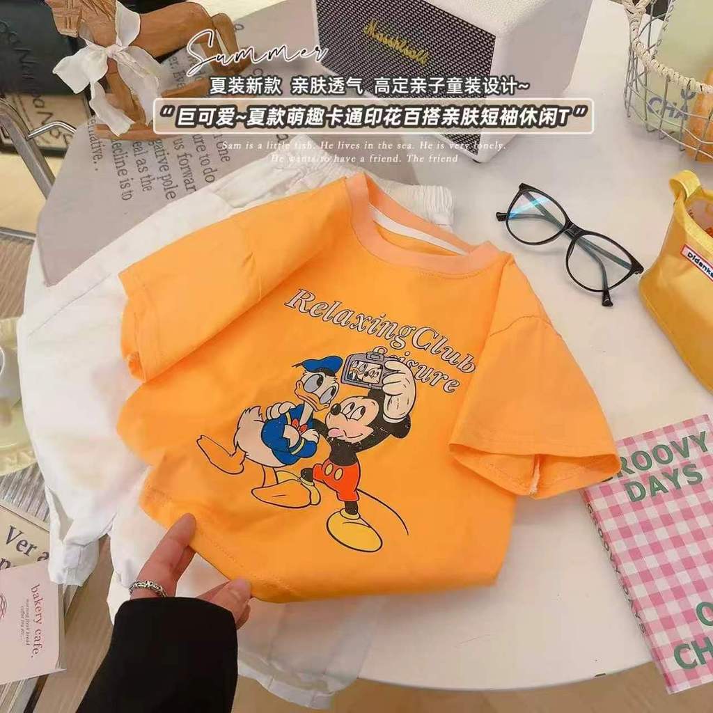 Crianças puro algodão de manga curta camiseta 2026 verão novo estilo meninos meninas versão coreana em torno do pescoço 