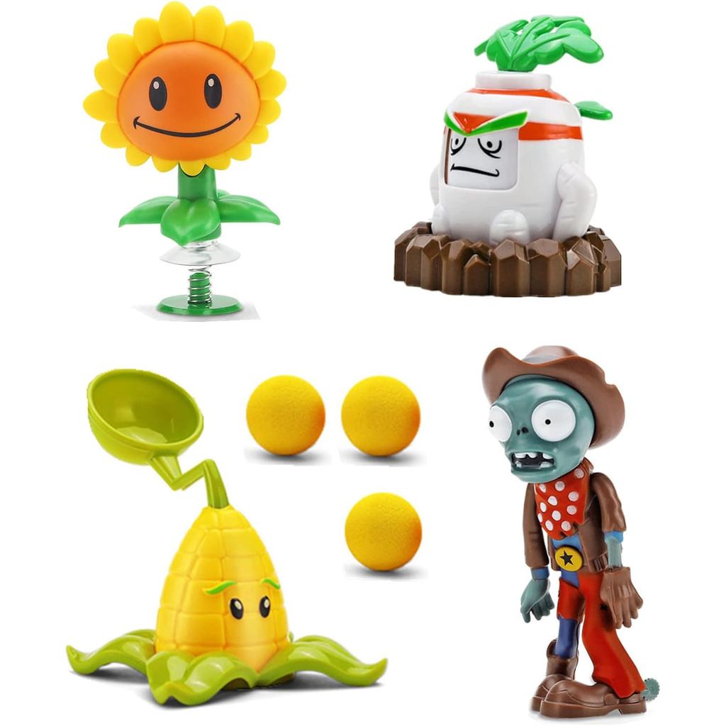 JHESAO 4 Peças de Brinquedos Plants and Zombies, Figuras de Ação de Zumbis, Conjuntos de Brinquedos PVZ Série 1 e 2, Óti