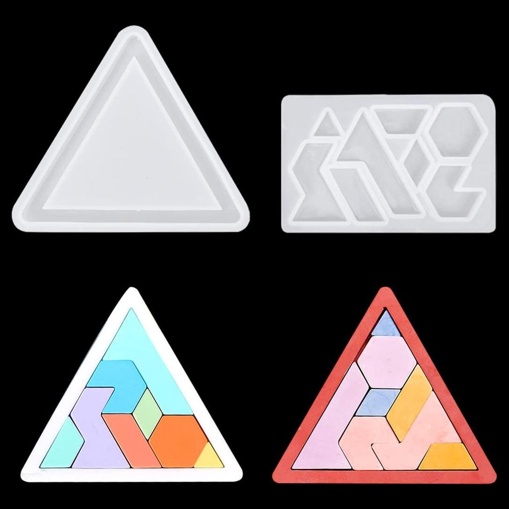 2 Peças Moldes de Resina para Quebra-Cabeça, Molde de Silicone Triangular para Resina, Molde para Tangram de Epóxi, Port